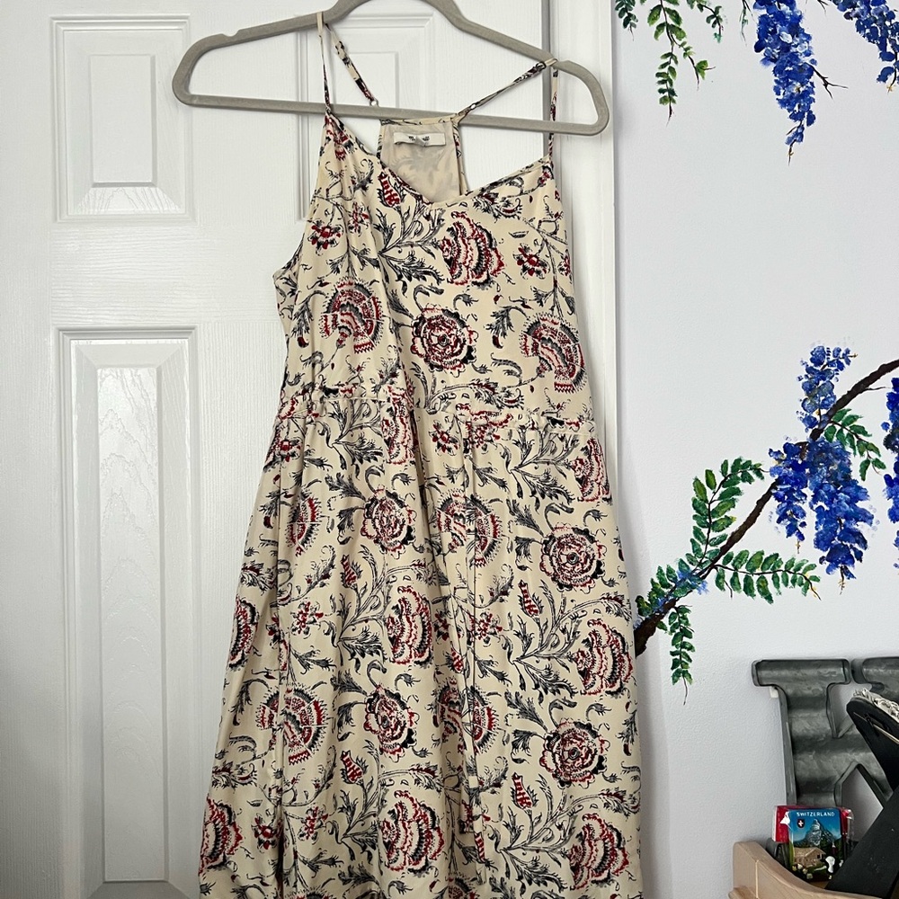 Madewell Cream Floral Midi Dress with Pink Roses